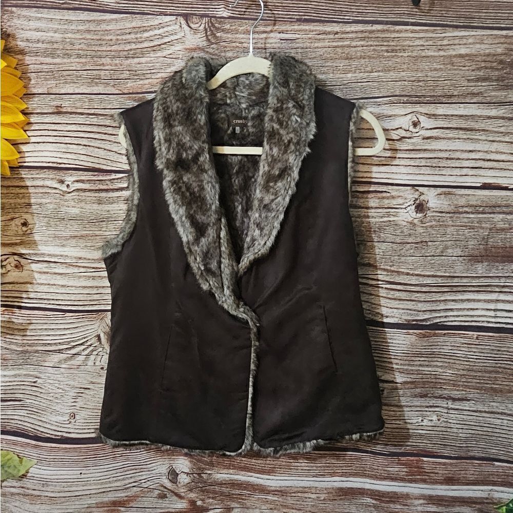 Faux fur brown vest women large NWOT